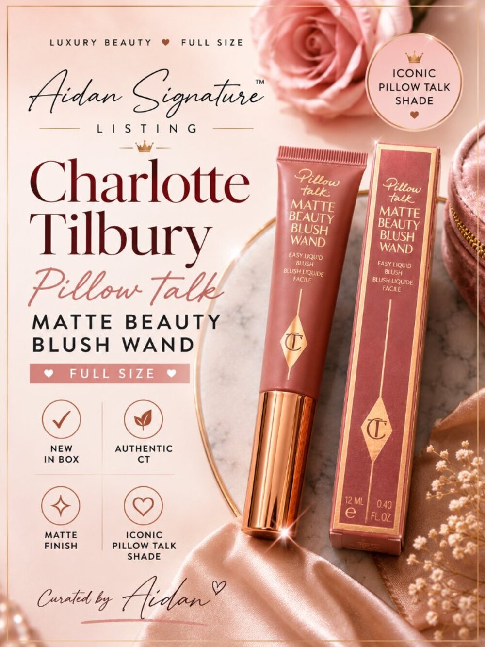 Charlotte Tilbury Pillow Talk Matte Beauty Blush Wand 12ml Full Size NIB